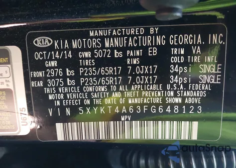 2015 Kia Sorento Lx from USA, damaged, VIN 5XYKT4A63FG648123
